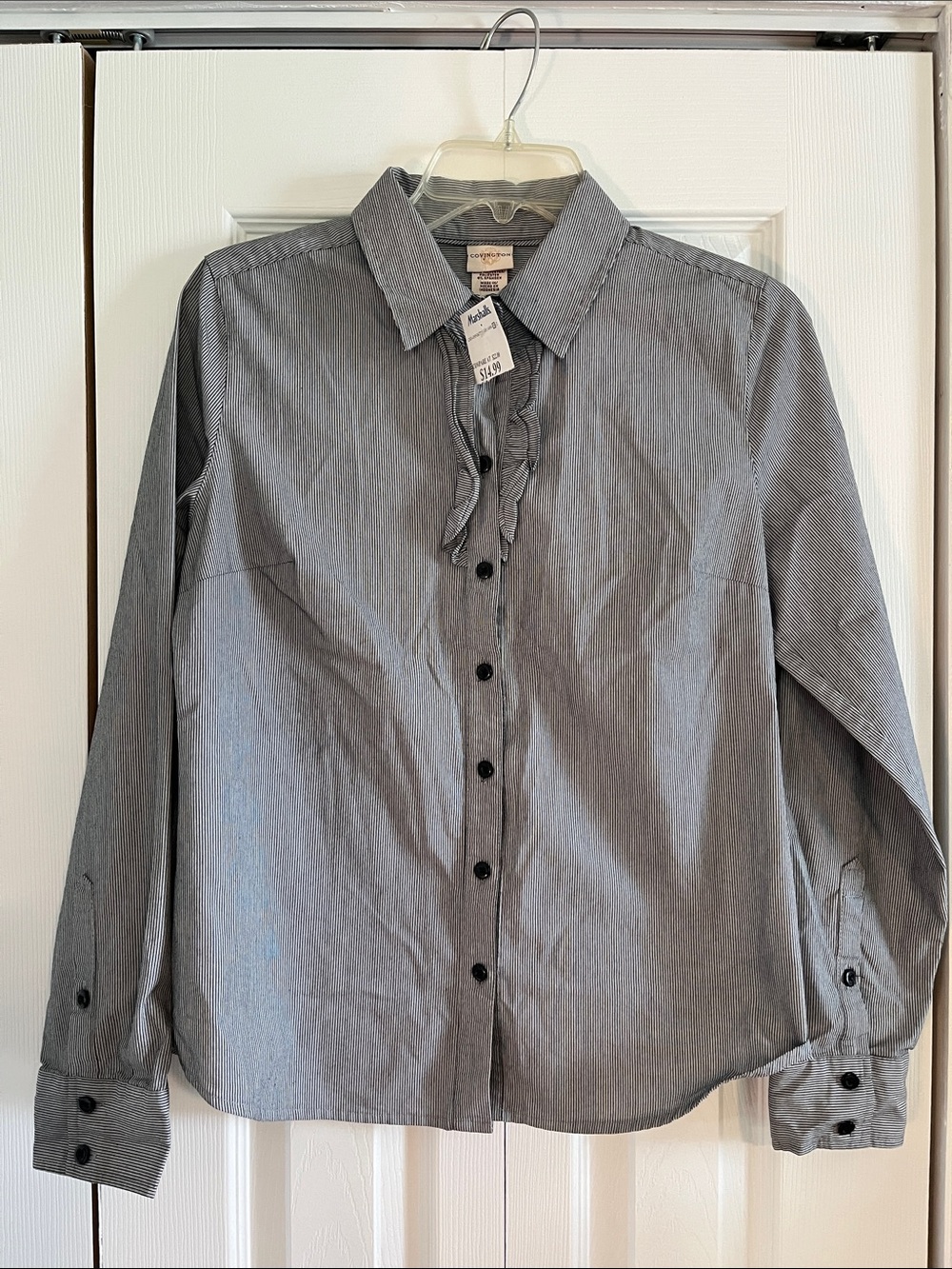 Covington Women’s StipedButton-Front Shirt with Ruffles